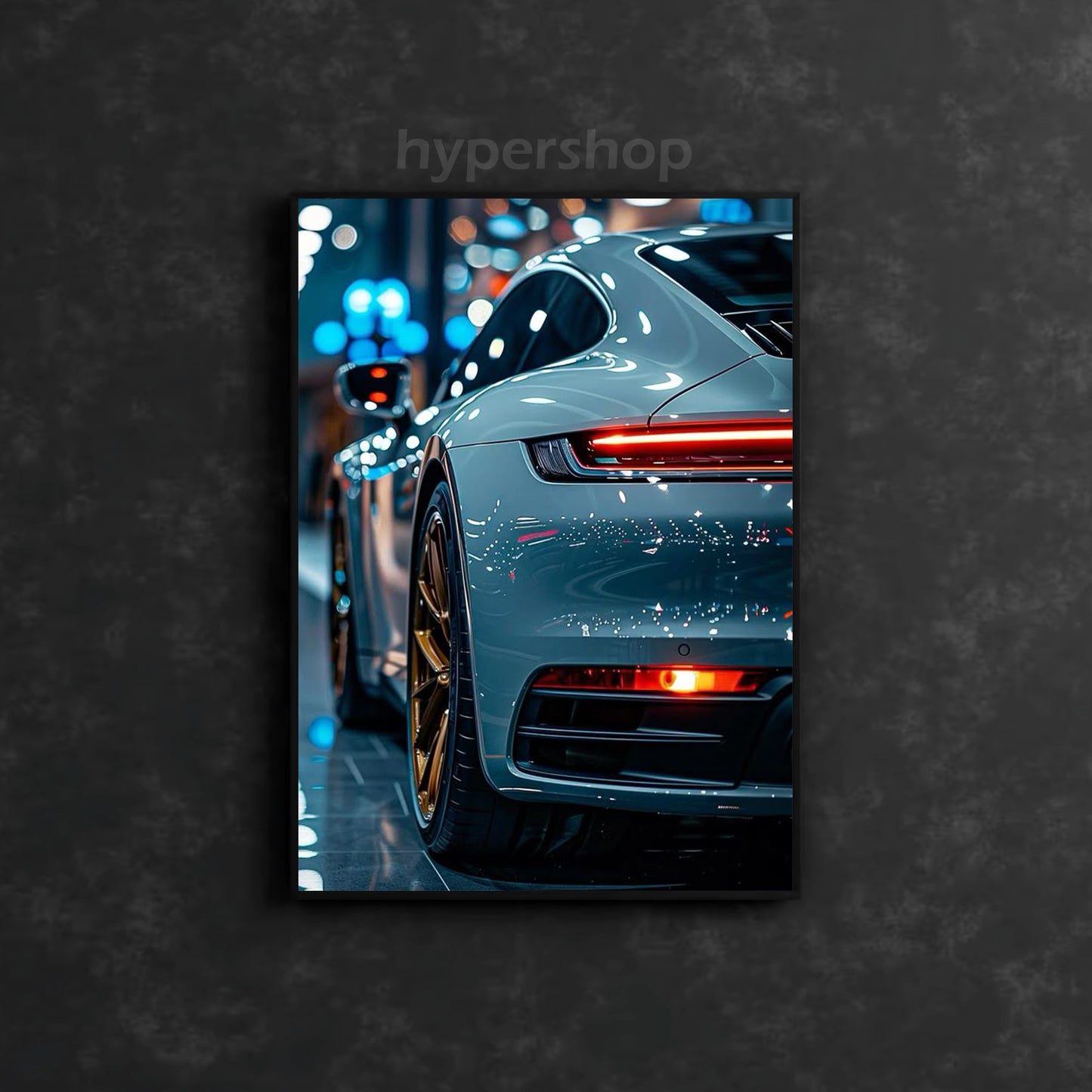 White Porsche 911 Back DRL Red Light | Car Neon Poster