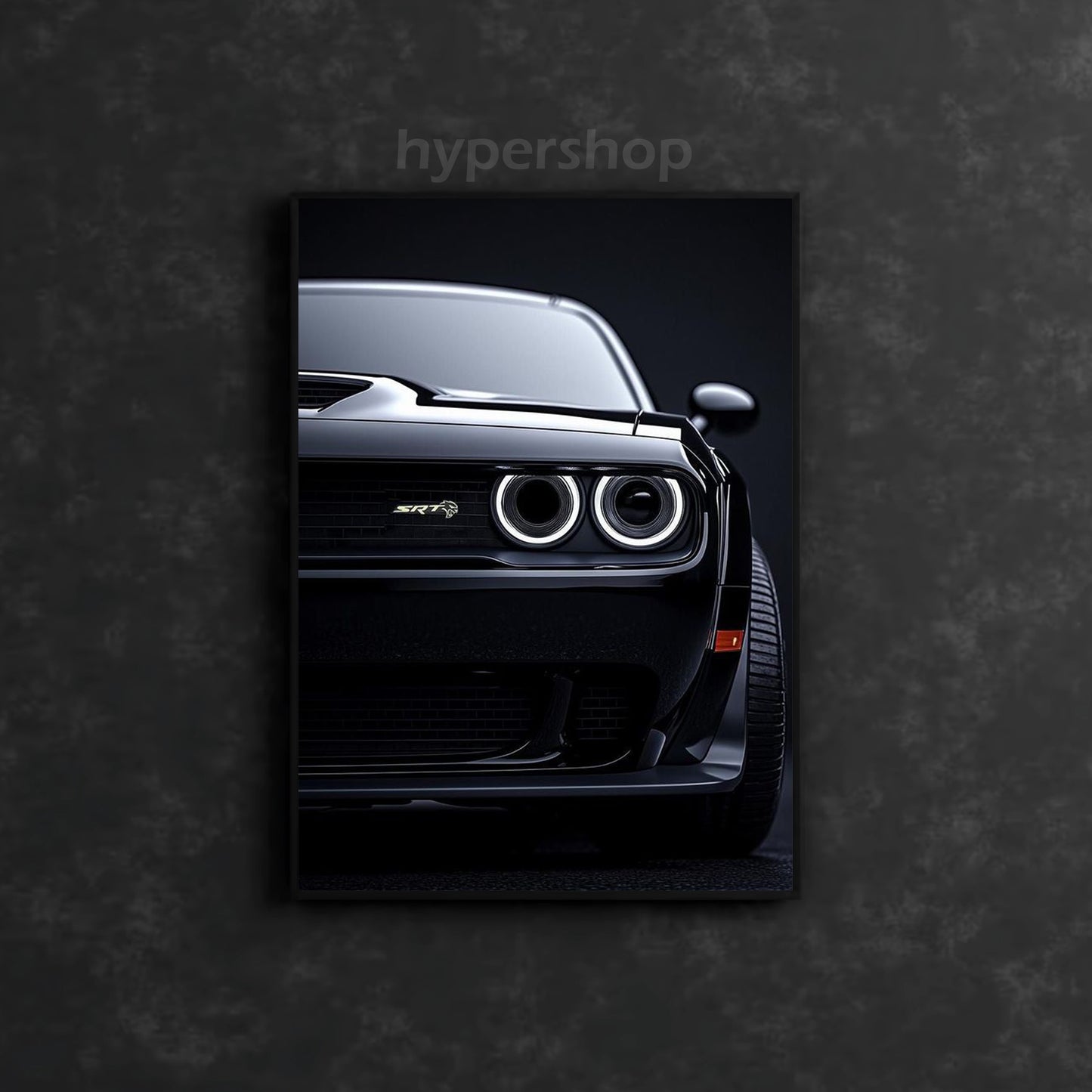 Black Dodge Challenger SRT Hellcat Front White DRL | Car Neon Poster