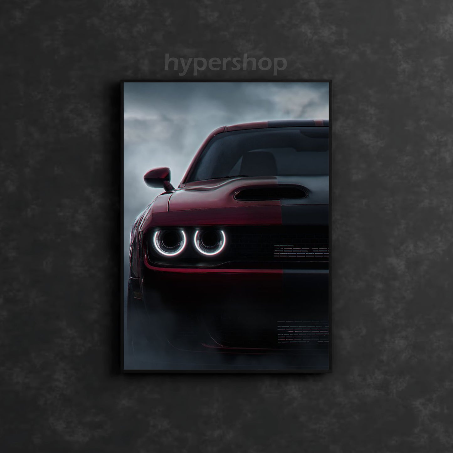 Dodge Challenger SRT Hellcat — Dual Tone Fury Red Front DRL | Car Neon Poster
