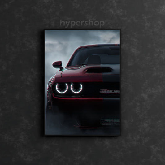 Dodge Challenger SRT Hellcat — Dual Tone Fury Red Front DRL | Car Neon Poster