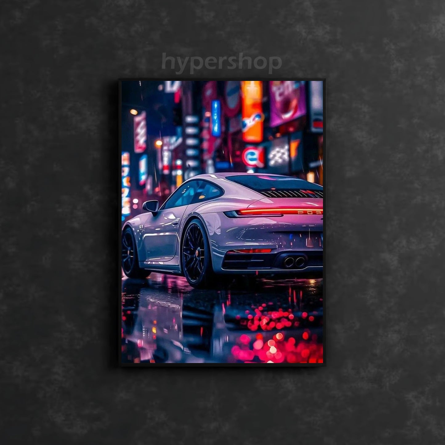 White Porsche 911 Back DRL Red Light | Car Neon Poster