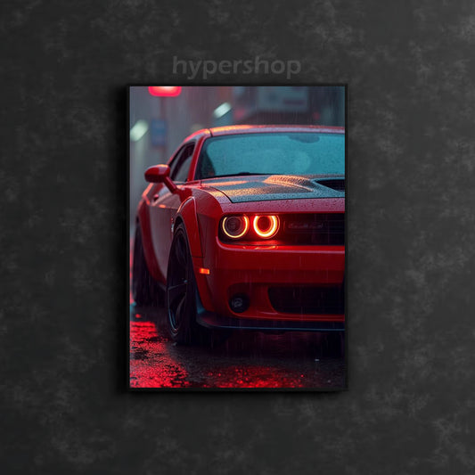 Dodge Challenger SRT Redline Storm Red Front DRL | Car Neon Poster
