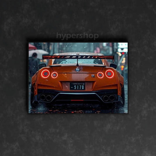 Orange Nissan GT-R R35 Red Tail Lights | Car Neon Poster