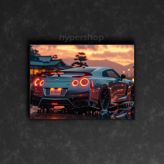 Grey Nissan GT-R R35 Red Tail Lights | Car Neon Poster