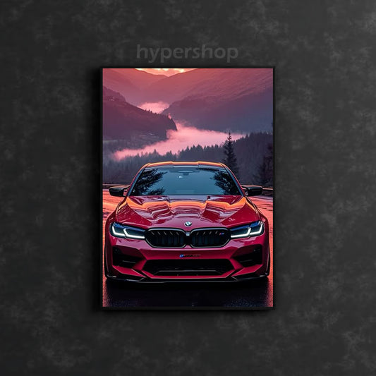 Red BMW M5 F90 Front White DRL | Car Neon Poster
