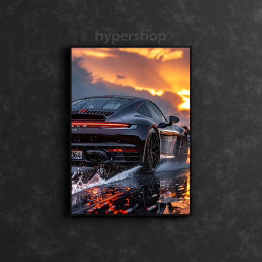 Porsche 911 Back DRL Red Light | Car Neon Poster