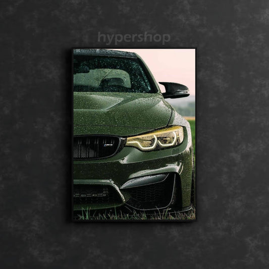 Green BMW M4 F82 Front Yellow DRL | Car Neon Poster