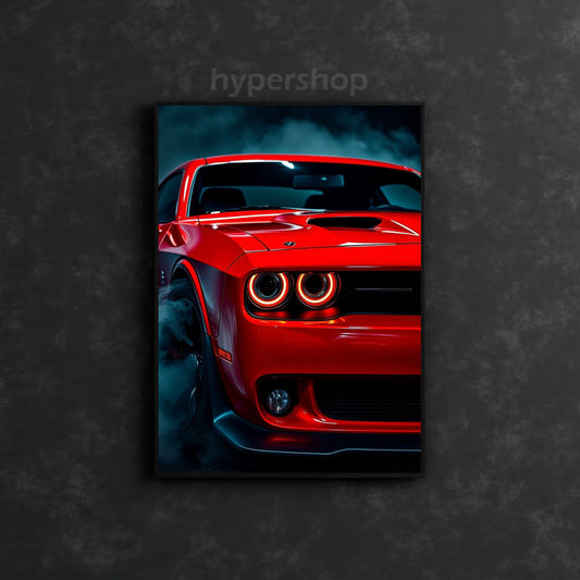 Dodge Challenger SRT Hellcat Widebody Front Red DRL | Car Neon Poster