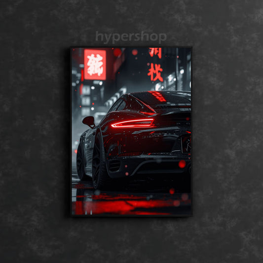 Porsche 911 Turbo S Back DRL Red Light | Car Neon Poster