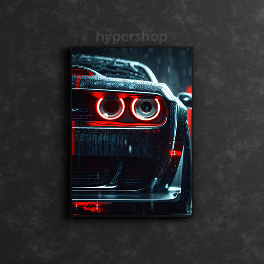 Dodge Challenger SRT Hellcat Widebody Front Red DRL | Car Neon Poster