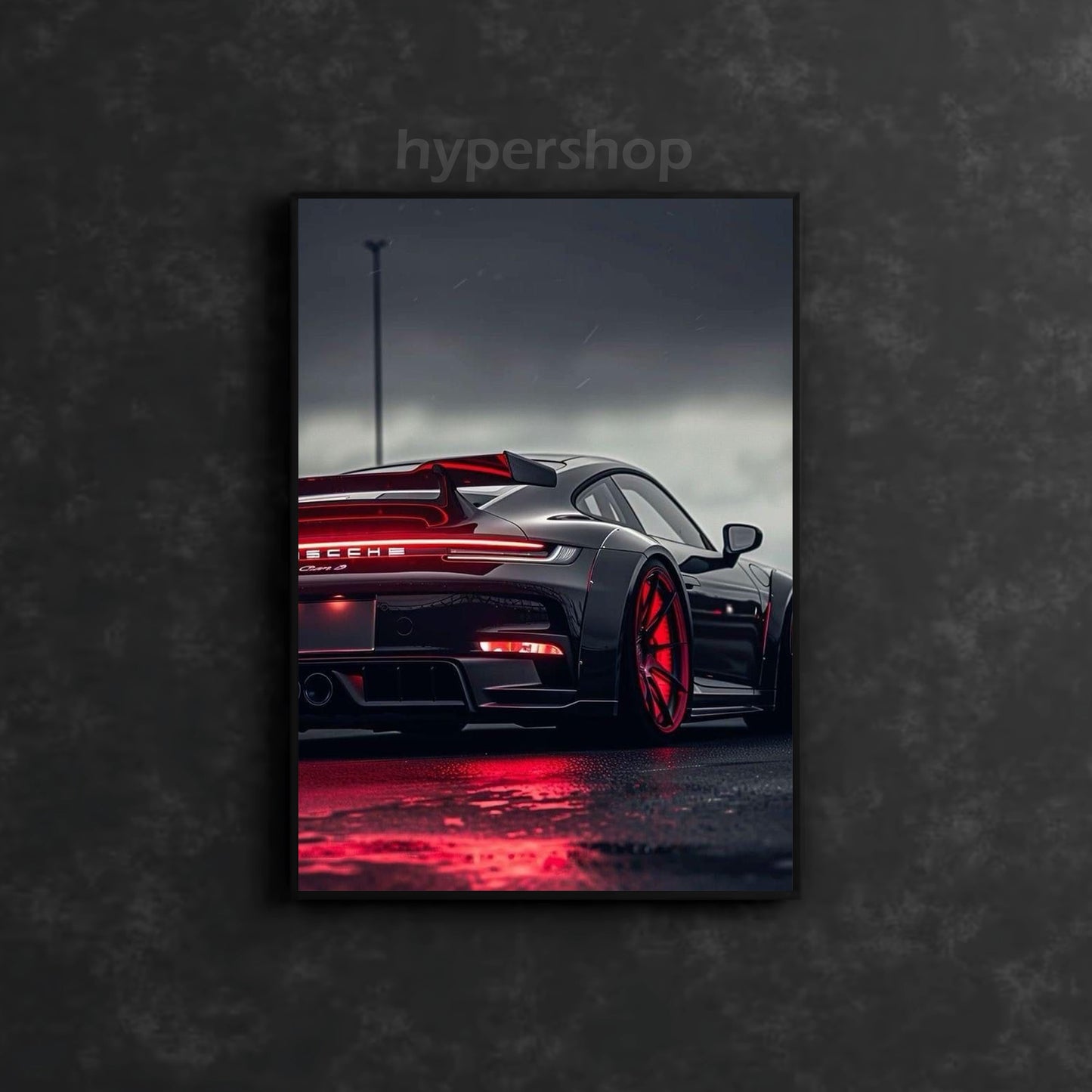 Black Porsche 911 Back DRL Red Light | Car Neon Poster