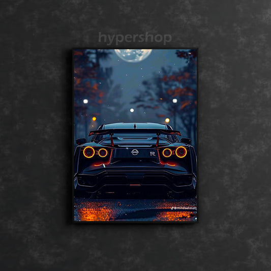 Nissan GT-R R35 Red Tail Lights | Car Neon Poster