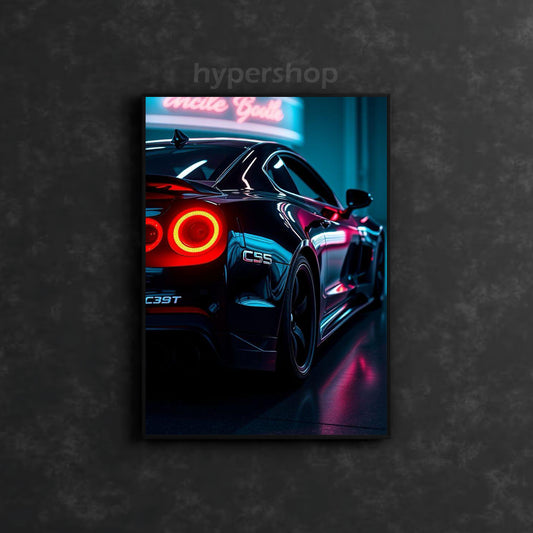 Black Nissan GT-R R35 Red Tail Lights | Car Neon Poster